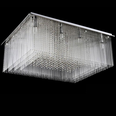 Rectangular Stainless Steel Canopy and Dazzling Crystal Balls Flush Mount Lighting