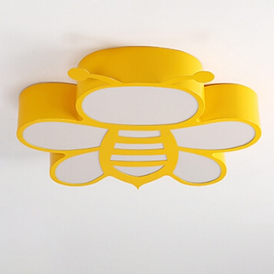 Yellow Bee LED Ceiling Light Contemporary Kid's Bedroom Acrylic Lampshade Flush Mount