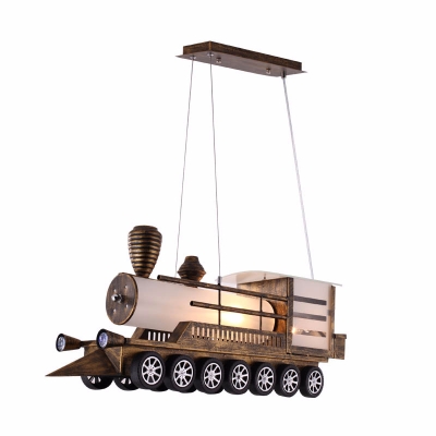 Train Shape Suspended Light Amusement Park Metallic LED Lighting Fixture in Antique Bronze Finish