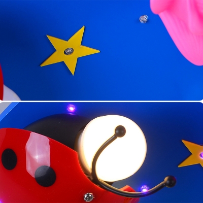 Decorative Plastic LED Flush Light with Ladybug Blue 6 Lights Flush Mount Light for Kindergarten