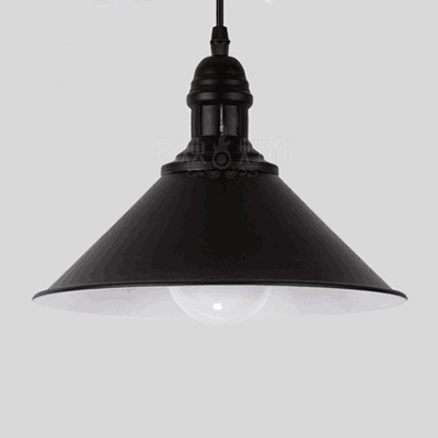 Industrial Pendant Light with 10''W Cone Shade, Black/White