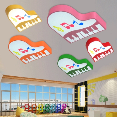 Cartoon Piano Ceiling Lamp Boys Girls Room Acrylic LED Flush Light Fixture in Warm/White/Third Gear