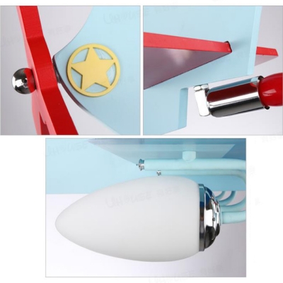 Sky Blue Plane Shape Suspended Lamp Wooden 3/4 Lights Chandelier Light for Amusement Park