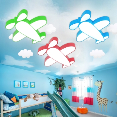 Cartoon Aircraft LED Flushmount Blue/Green/Red Acrylic Lighting Fixture for Children Room