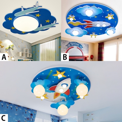 Acrylic Ultra Thin LED Flush Light Fixture with Star Design Boys Room 1/8 Light Ceiling Fixture in Blue