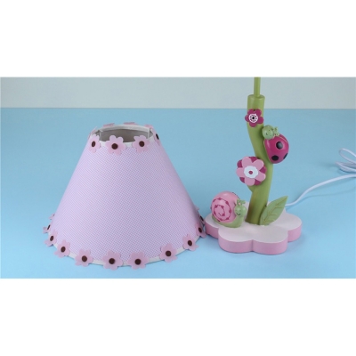 Unique 1 Light Floral Table Lamp Girls Bedroom Pink Fabric Shade Decorative Standing Table Light