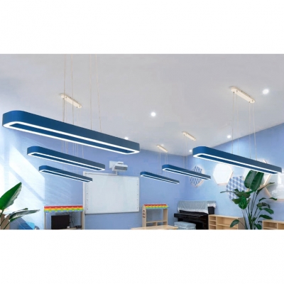 Blue Bar Shape Ceiling Pendant Lamp Modern Acrylic Suspended Light for Classroom Nursing Room