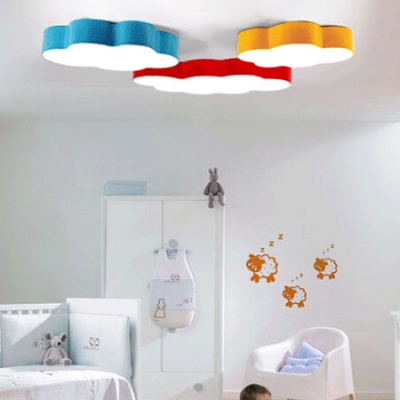 Flower LED Flush Light Fixture Simple Kindergarten Acrylic Ceiling Lamp in Blue/Yellow/Red
