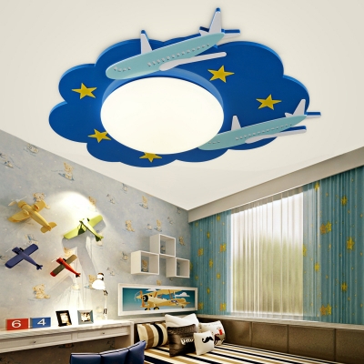 Acrylic Ultra Thin LED Flush Light Fixture with Star Design Boys Room 1/8 Light Ceiling Fixture in Blue