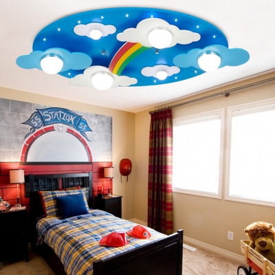 Remote Control 6 Lights Rainbow Flushmount Modernism Nursing Room Kindergarten Metal Ceiling Light in Blue