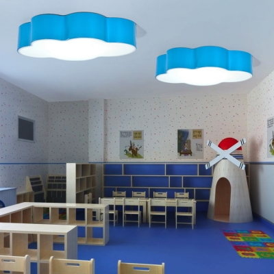 Cartoon Modern Cloud Flush Light Blue/Yellow/Red Acrylic LED Ceiling Light for Nursing Room Corridor