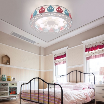 Carousel/Ferris Wheel Ceiling Lamp Modern Girls Room Wooden 6 Lights Semi Flush Mount in White