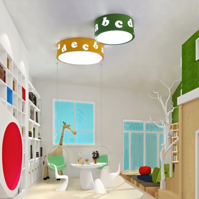 Round Shade LED Flushmount Kindergarten Acrylic Lighting Fixture in Green/Yellow/Red