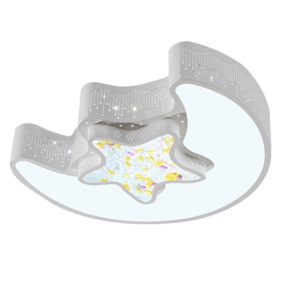 Moon and Stars LED Flush Light Colorful Modern Acrylic Ceiling Fixture for Kindergarten in White/Second Gear