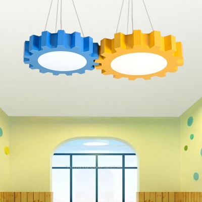 Acrylic Suspended Lamp with Gear Shape Blue/Yellow/Red LED Hanging Lamp for Children Bedroom Kindergarten