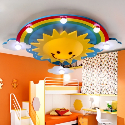 Multicolored Sun Flush Mount Decorative Plastic Multi Lights Lighting Fixture for Nursing Room