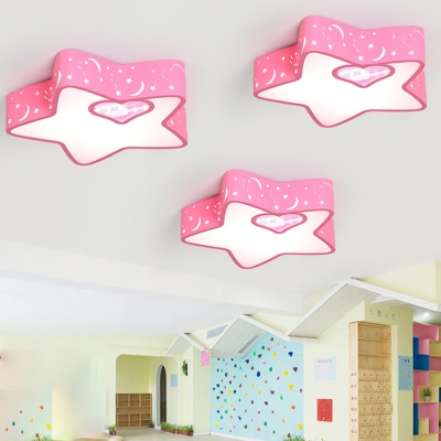 Pink Star Shape LED Flush Mount with Loving Heart Modern Girls Room Acrylic Ceiling Fixture