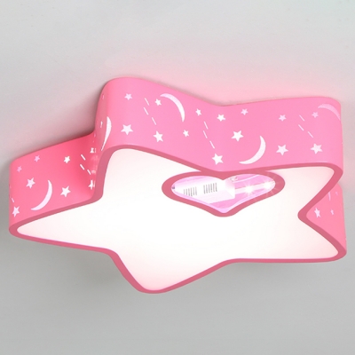 Pink Star Shape LED Flush Mount with Loving Heart Modern Girls Room Acrylic Ceiling Fixture