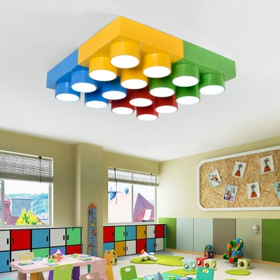 Creative Unique Toy Block Flush Light Modern Colorful Acrylic LED Ceiling Lamp for Kindergarten