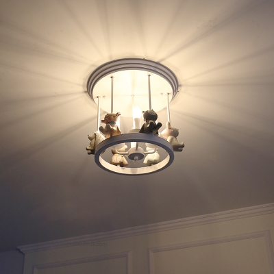 White Finish Candle Ceiling Lights Metal 4 Lights LED Semi Flush Mount for Girls Bedroom
