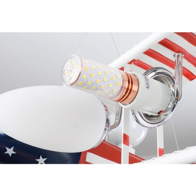 American Vintage 4+2 Bulb LED Glass Shade Airplane Flush Mount Pendant Light for Kids Boy Bedroom Room