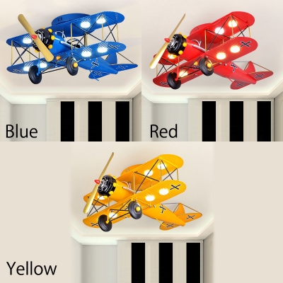 Aircraft Flush Light Boys Room Plastic 8 Lights Ceiling Flush Mount in Blue/Yellow/Red