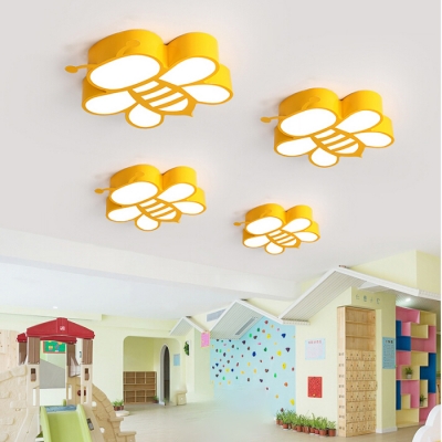 Yellow Bee LED Ceiling Light Contemporary Kid's Bedroom Acrylic Lampshade Flush Mount