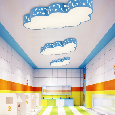 Acrylic LED Flush Light with Cloud Shape Contemporary Blue/Green/Yellow Ceiling Fixture for Kindergarten