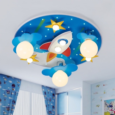 Acrylic Ultra Thin LED Flush Light Fixture with Star Design Boys Room 1/8 Light Ceiling Fixture in Blue