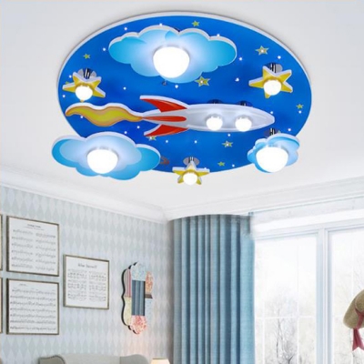 Acrylic Ultra Thin LED Flush Light Fixture with Star Design Boys Room 1/8 Light Ceiling Fixture in Blue