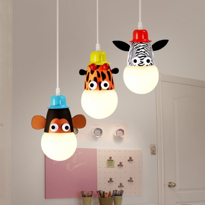 Zebra/Monkey/Giraffe Pendant Light Children Kids Bedroom Metal Single Head Suspended Light