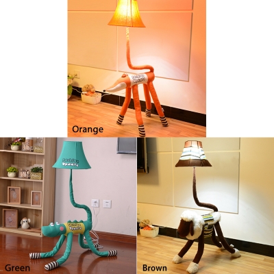 Adjustable Bell Floor Light Children Fabric Shade 1 Light Floor Lamp with Fox/Lion/Crocodile