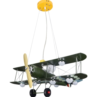 Green Prop Plane Suspended Lamp Metal 8 Lights Chandelier Light for Boys Bedroom Living Room