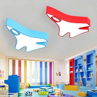 Acrylic LED Ceiling Fixture with Aircraft Shape Blue/Yellow/Red Decorative Flush Light for Boys Bedroom