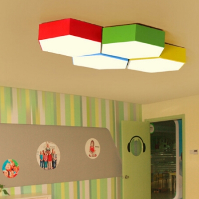 Hexagon 1 Head LED Flushmount Colorful Simple Amusement Park Office Acrylic LED Ceiling Lamp