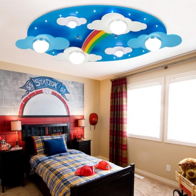 Remote Control 6 Lights Rainbow Flushmount Modernism Nursing Room Kindergarten Metal Ceiling Light in Blue