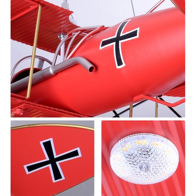 Vintage Retro Biplane 8 Lights Chandelier Navy Blue/Yellow/Red Metal LED Suspended Light for Amusement Park