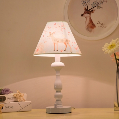 Acrylic Deer Pattern Reading Light Children Bedroom Single Head Table Lamp in White Finish