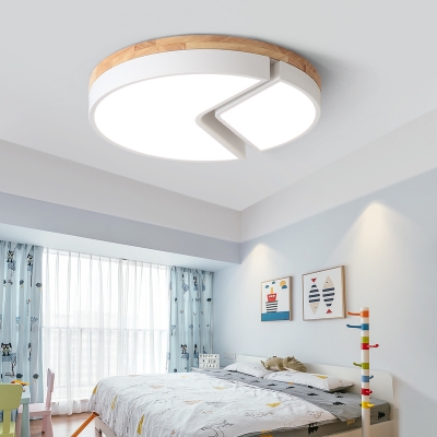 Wooden Ceiling Flush Mount with Drum Colorful Macaron LED Flushmount for Children Room