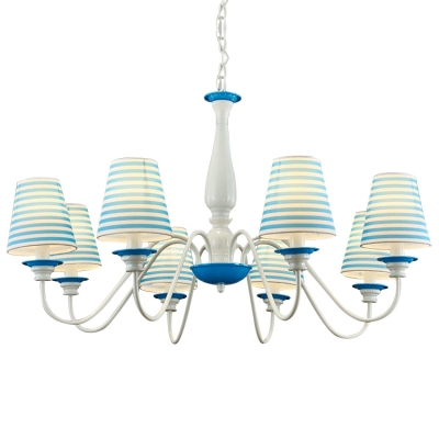 Mediterranean Stripes Island Chandelier Kids Room Fabric 3/5/8 Lights Ceiling Fixture in White