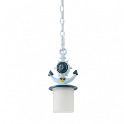 Adjustable Cylinder/Flared Pendant Light Kids White Glass 1 Light Hanging Pendant Light in Blue