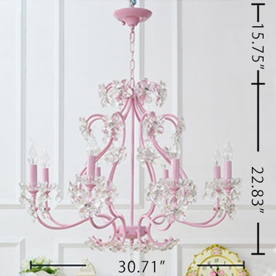 Contemporary Kid Crystal Chandelier Pink Blooming Bouquet Crystal Chandelier with Crystal Balls 