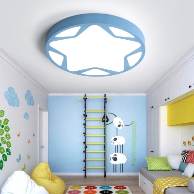 Kids Bedroom Star Ceiling Light Macaron Acrylic LED Flush Mount Lighting in Blue/Green/Pink