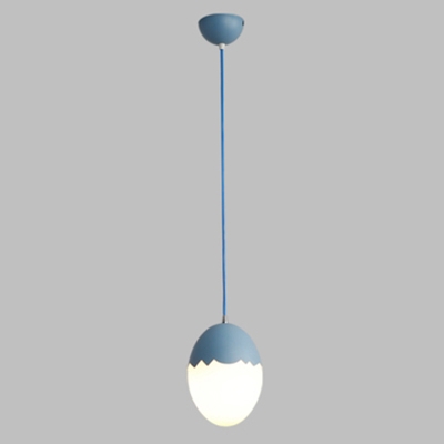 1 Light Egg Shape Pendant Light Macaron Staircase Bedroom White Glass Suspended Lamp