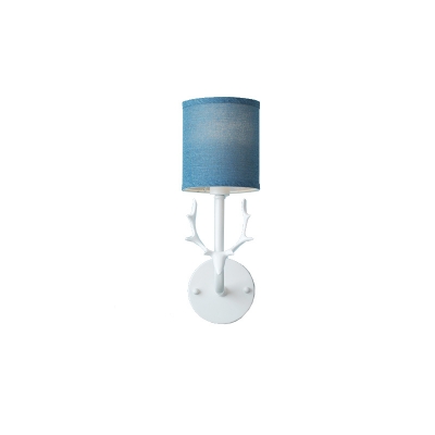 Metap Base Antler 1 Bulb Wall Lighting with Blue/White Linen Shade