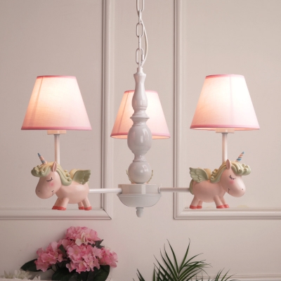 White Finish Cartoon Unicorn Chandelier Metallic 3/5/6 Lights Hanging Light fixtures for Baby Kids Room