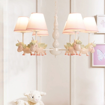 White Finish Cartoon Unicorn Chandelier Metallic 3/5/6 Lights Hanging Light fixtures for Baby Kids Room