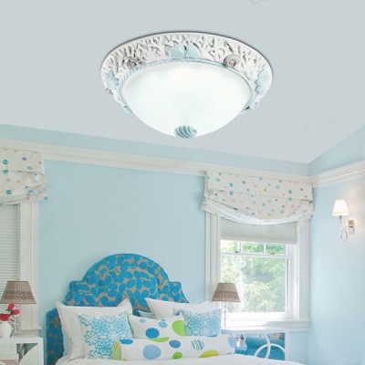 Children Room Seashell Ceiling Light Seaside Glass 1 Light Flush Mount Fixture in Warm/White