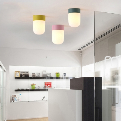 Frosted Glass Bullet Ceiling Light Colorful Macaron Flush Light Fixture for Corridor Hallway