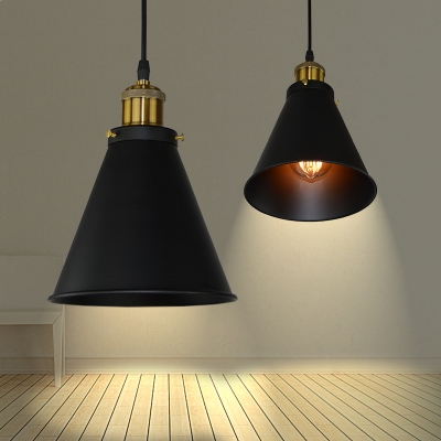 Satin Black Finish Conical Metal Shade 1 Light Pendant Fixture in Simple Style 7